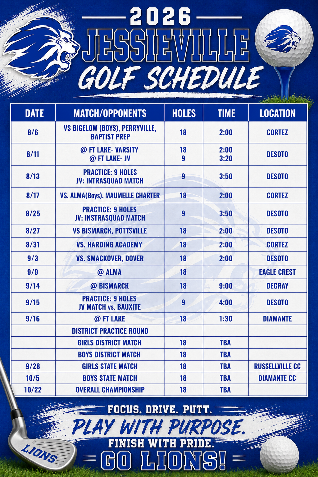 Golf Schedule